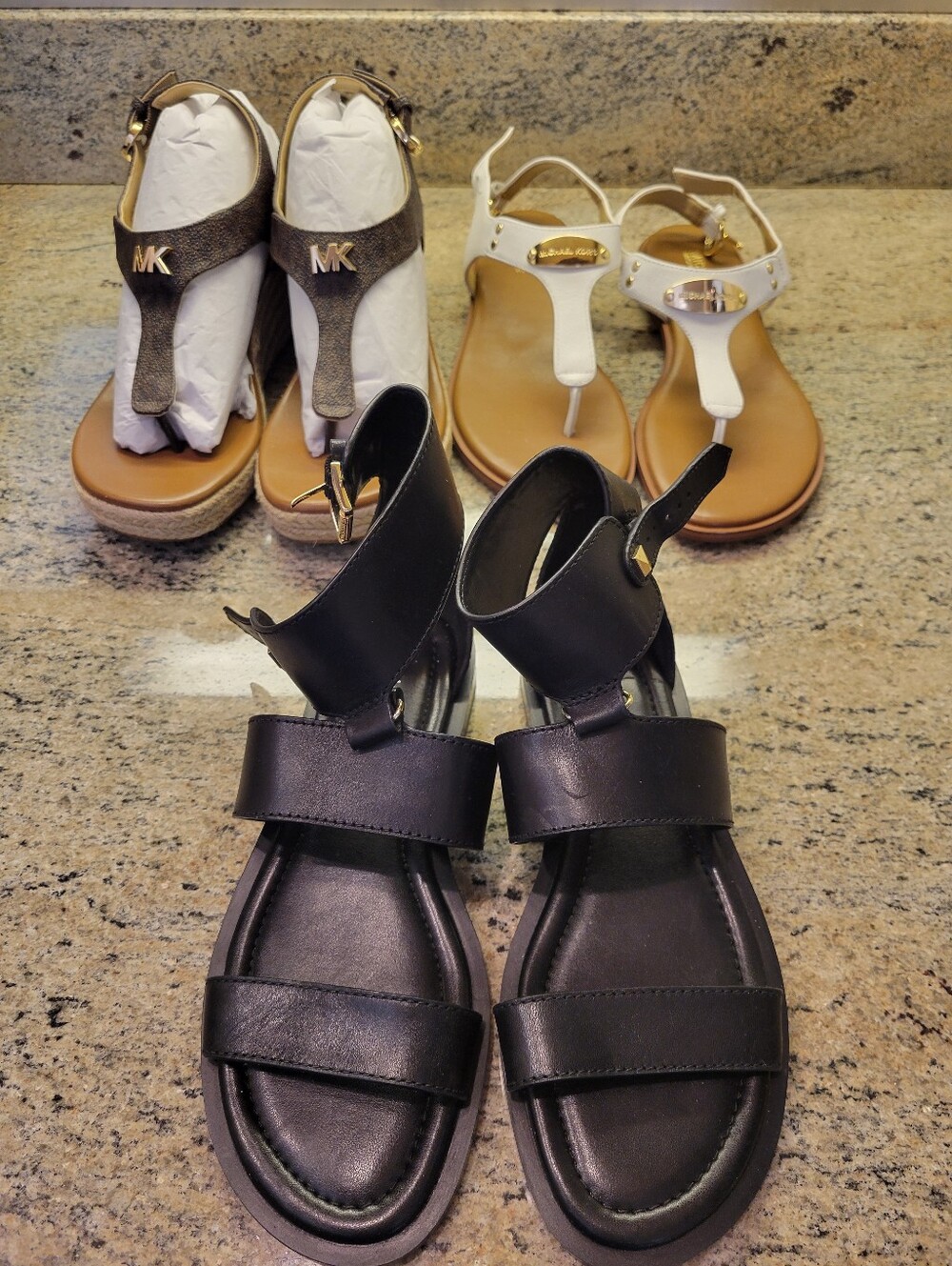 Michael Kors Black Leather Double-Strap Sandals... All 3 pairs of Michaels Kors.